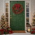 thumbnail image 2 of 15.7 Inch Artificial Eucalyptus Boxwood Wreath with Plaid Bowknot, Mini Grapevine Farmhouse Wreath for Front Door - Spring Christmas Wall Window Party Home Indoor Decor, 2 of 5