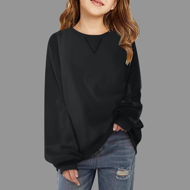 Cowsor Girls' Oversized Crewneck Sweatshirt – Long Sleeve (5-14Y)