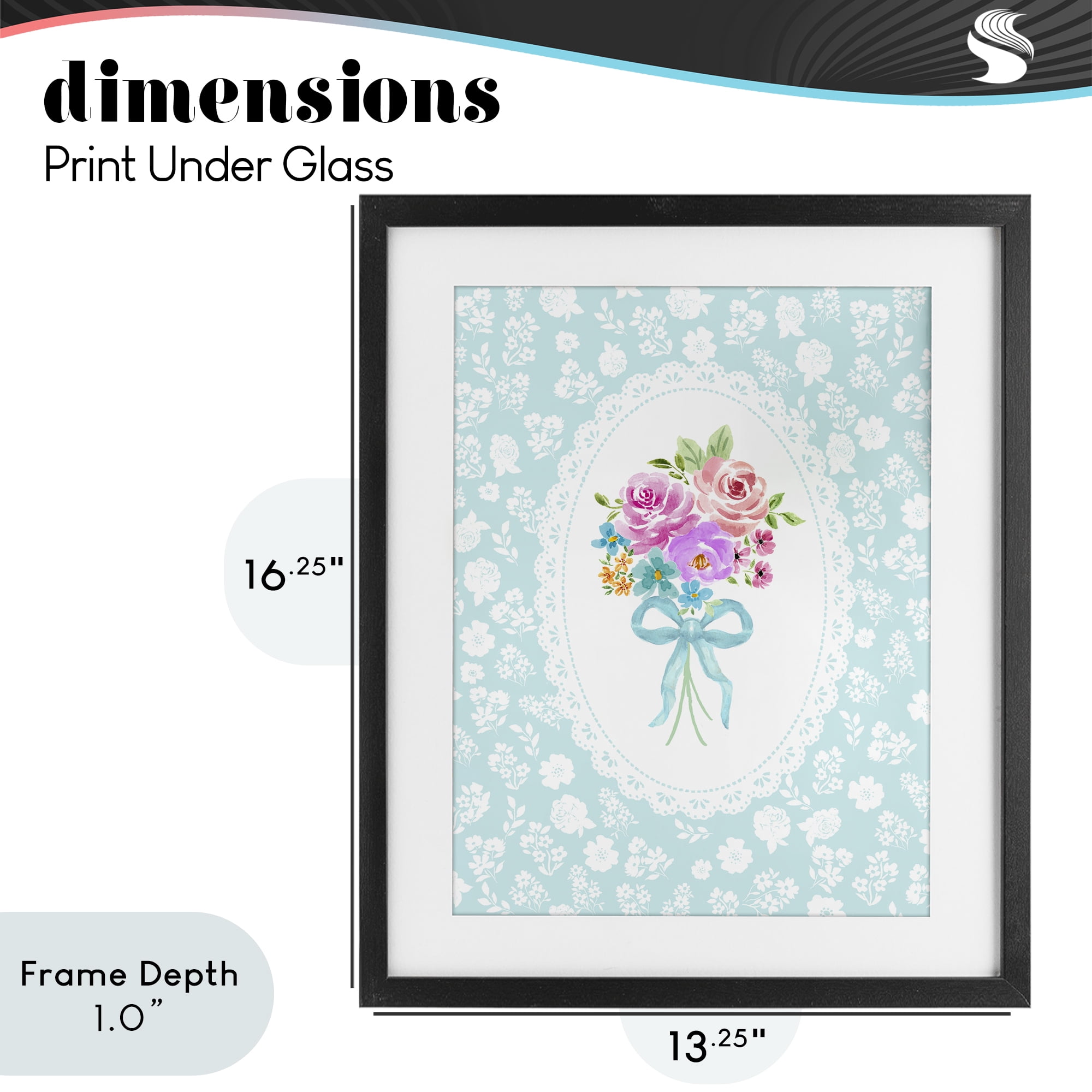 Stupell Industries Aqua Feminine Bouquet Black Framed Print Under Glass, design by Corinne Haig