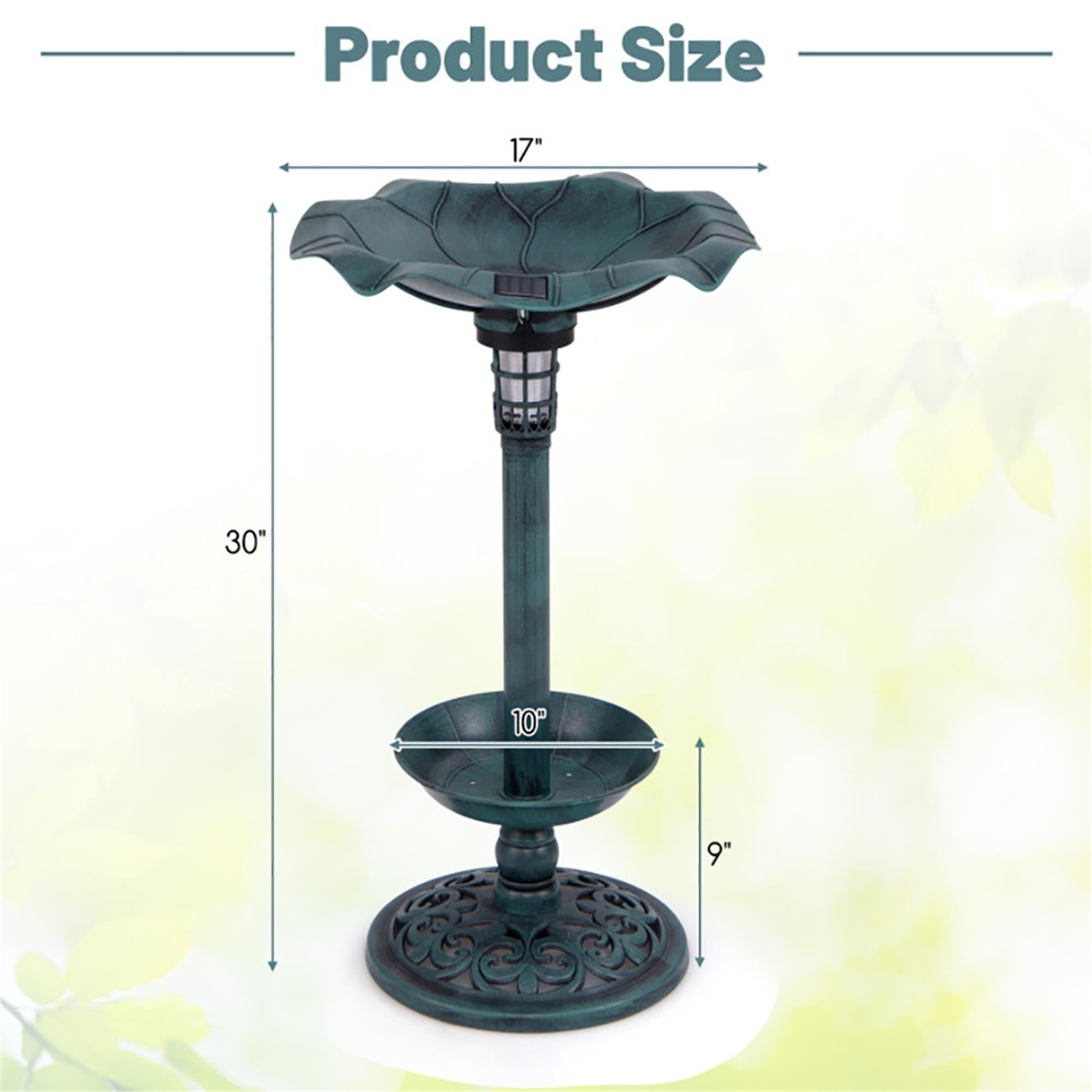 Kadyn 30" Outdoor Garden Bird Bath with Solar Light, Weather Resistant Pedestal, Backyard Bird Feeder and Flower Planter, Green