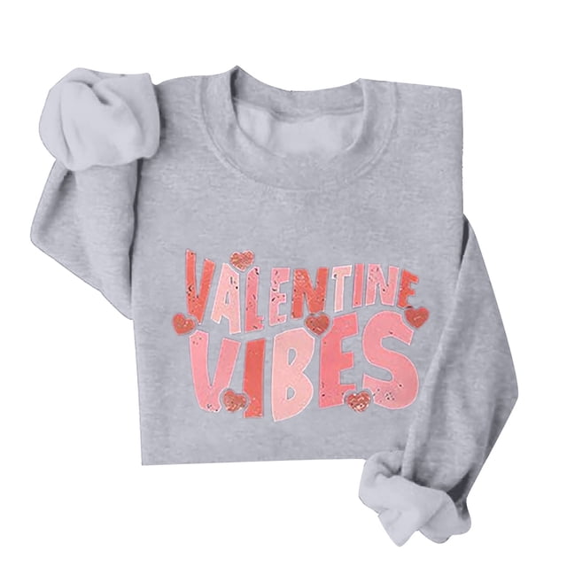 VBARHMQRT Chandails à Capuchon Graphiques pour Femmes Chandails de la Saint-Valentin pour Femmes Chandail Graphique Cœur d'Amour Col Rond Manches Longues Chandails