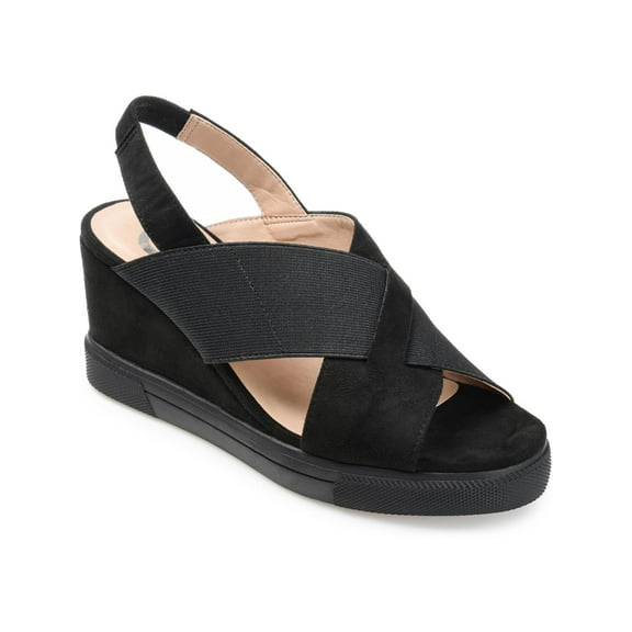 Journee Collection Womens Ronnie Faux Suede Peep-Toe Wedge Sandals