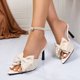 thumbnail image 2 of Zapatillas Abiertas Del Dedo Del Pie de las Mujeres con Doble Arco Detalle Punteado Dedo Del Pie de Tacón Alto Mulas para el Uso Casual, Tacones de Sandalias Negras con Tacón Cónico Delgado Y Desliza, 2 of 7