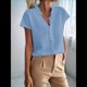 thumbnail image 4 of Camisetas Sin Mangas de Verano Informales con Cuello en V y Volantes para Mujer Azul L, 4 of 8