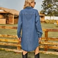 thumbnail image 2 of QIYULANC Fall Pleated Denim Dresses for Women 2024 Trendy Long Sleeve Turndown Collar Button Down Dresses Casual Loose Jean Dress With Pockets, 2 of 8