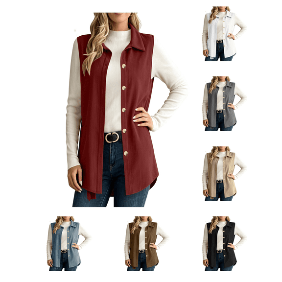 Busydd Corduroy Vest for Women Fashion Comfy Ribbed Button Down Fall Vest Casual Collared Sleeveless Outerwear Vests