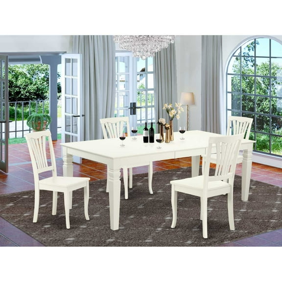 East West Furniture Logan 5-piece Wood Dining Set with Slatted Chairs in White