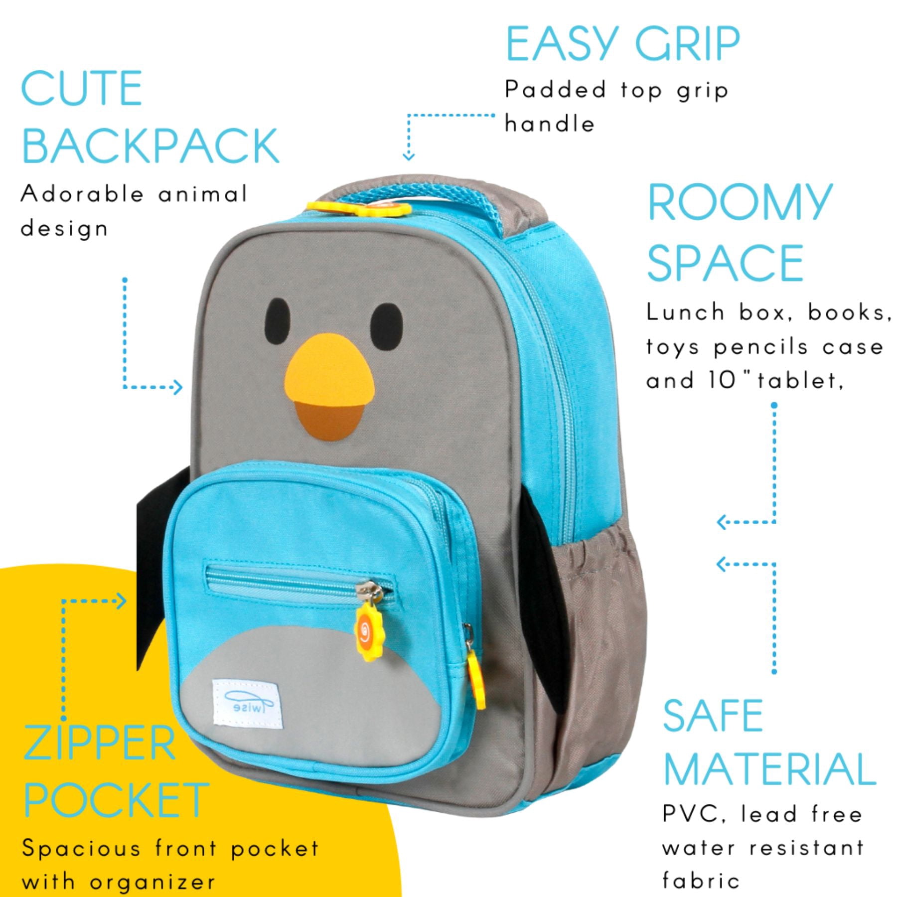 Twise Side-kick 12" Kids, Toddlers Backpack for Preschool, Penguin