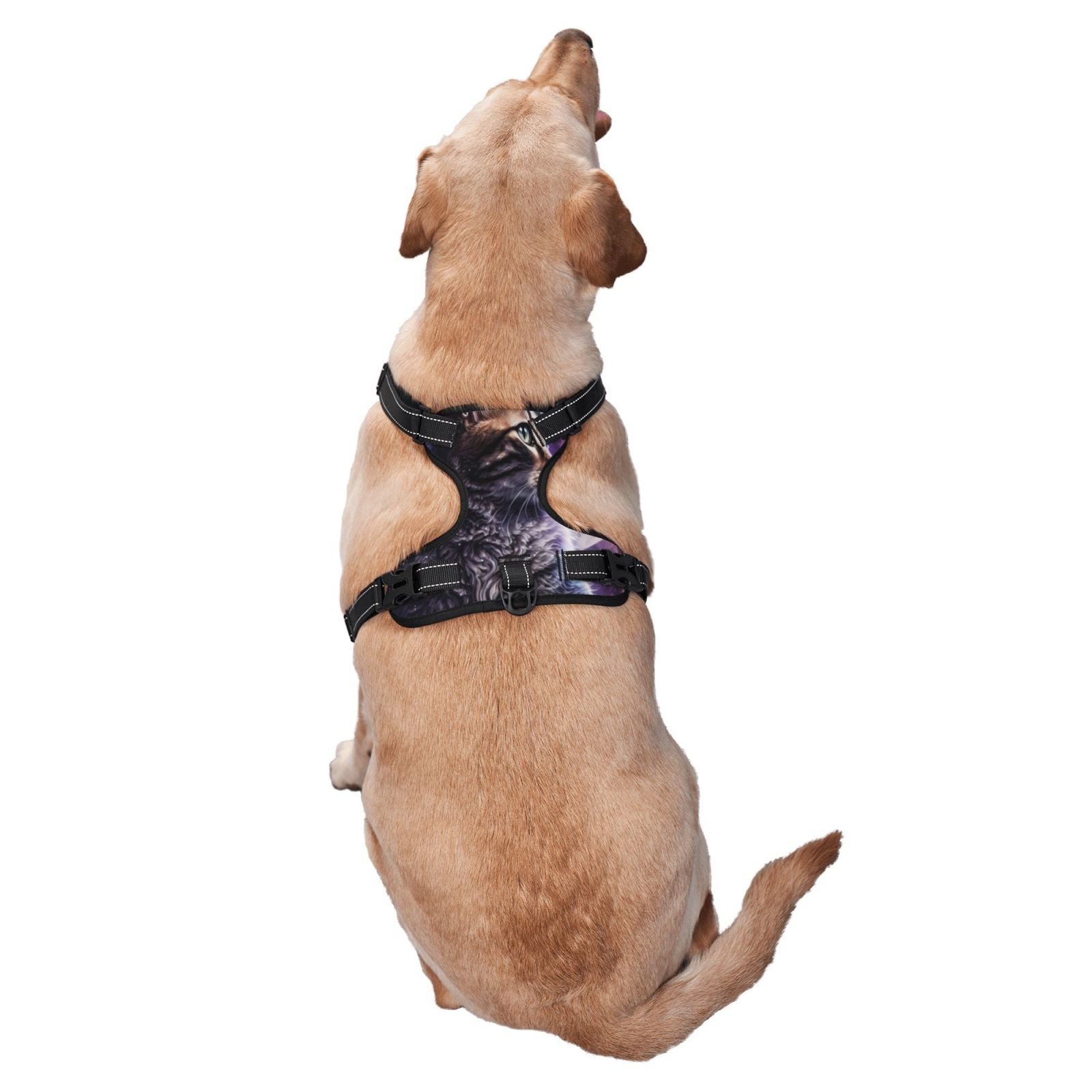 Vsdgher Purple Moon Cat Pattern Dog Harness,No Pull Pet Harness with Soft Padded Handle,Adjustable Reflective Vest with 2 Buckles,4 Slide Buckles,S-XL Large