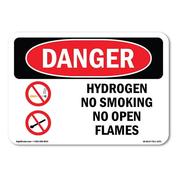 SignMission OS-DS-A-1824-L-1371 18 x 24 in. OSHA Danger Sign - Hydrogen No Smoking No Open Flames