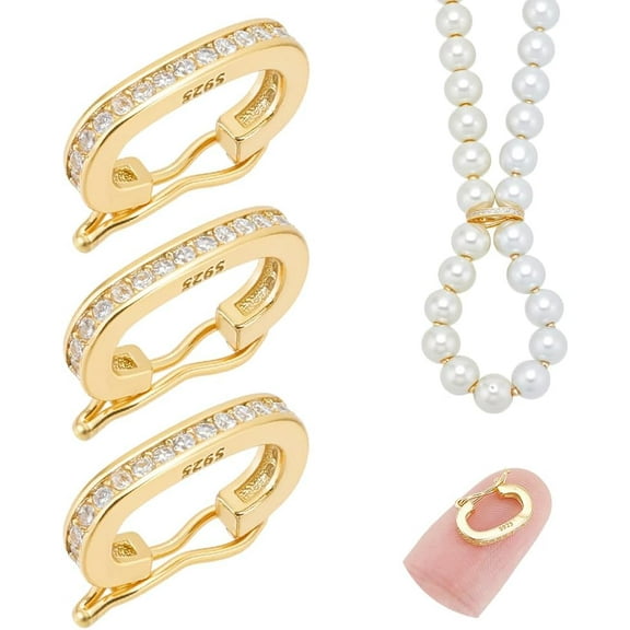 3 Pcs 925 Sterling Silver Necklace Shortener Clasps Gold Pendant Spring Clasps Pearl Necklace Shortener