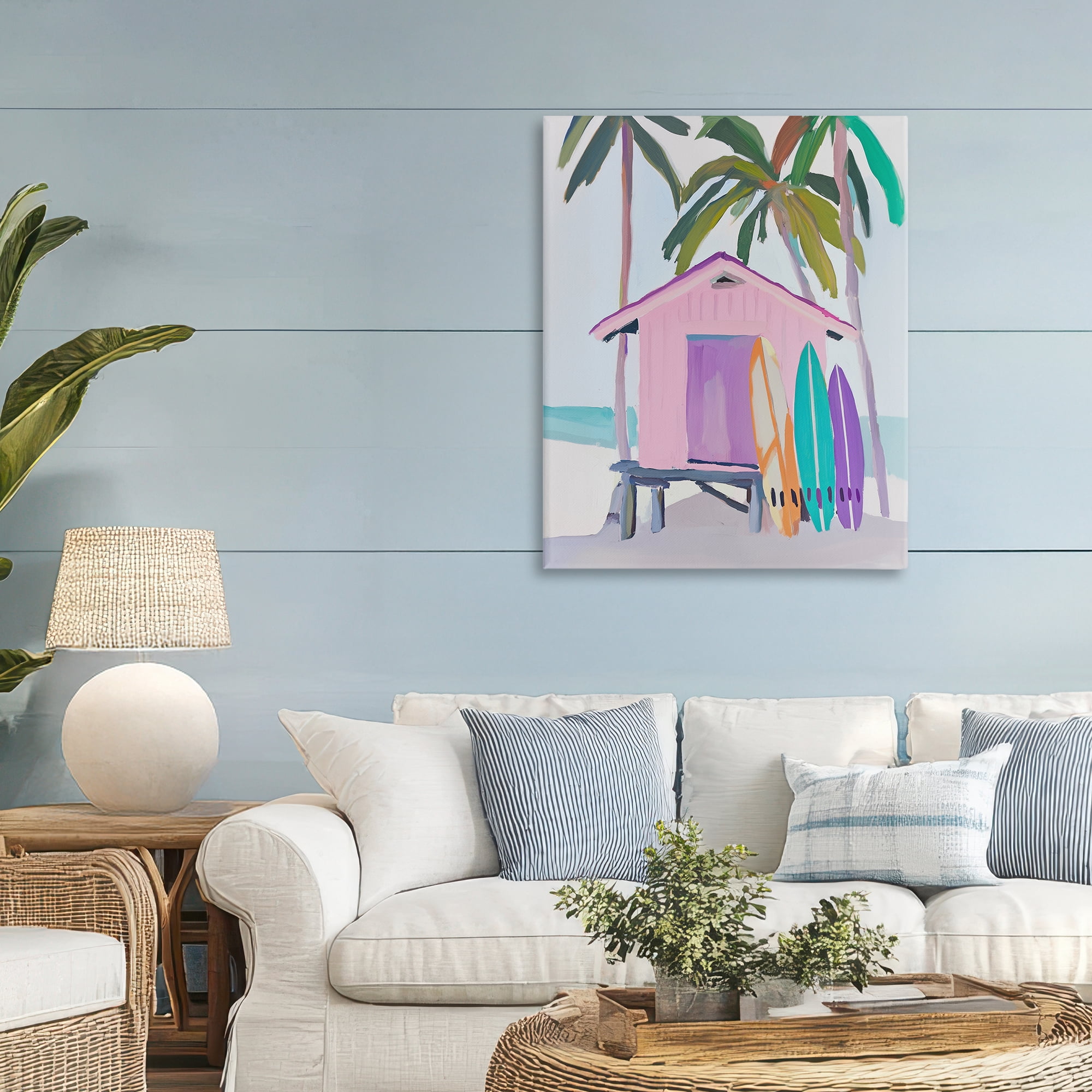Stupell Industries Pink Beach Hut with Surfboards Canvas Wall Art, design by Sisi and Seb