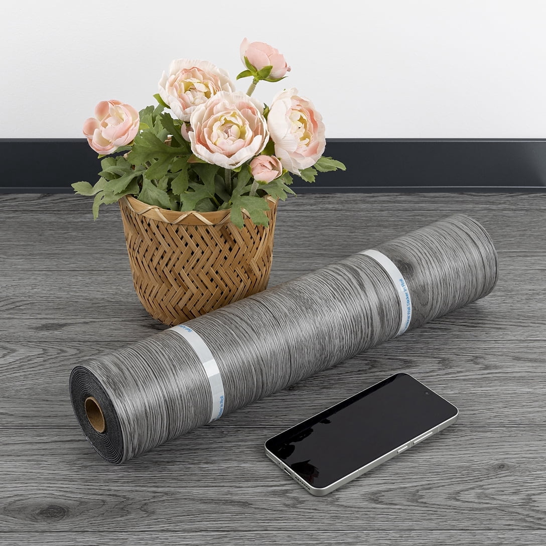 (4 pack) Lxcreat Vinyl Flooring Peel and Stick Roll Thicken Self Adhesive Dark Gray Vinyl Floor Wood Flooring Wood Grain Floor 118-in x 15.7-in