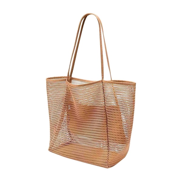 Beach Bag Mesh One Shoulder Tote Bag Women's Hand Wash Swimming Clothes Storage Bag Large And Small Hole With Zipper(One Size,Khaki)