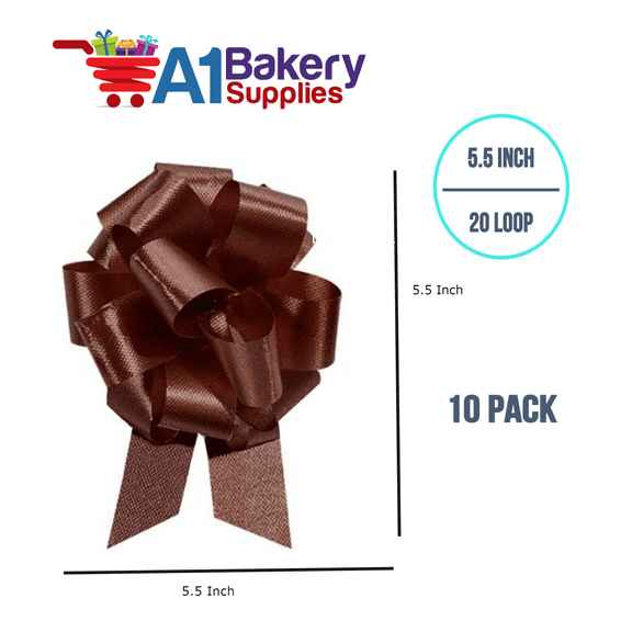 10 Pieces Pull Bow for Gift Wrapping Pull Bow With Ribbon for Wedding Gift Baskets, 5.5 Inch 20 Loop in Chocolate Color