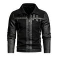 thumbnail image 2 of Jackets for Men Plus Size Motorcycle Jacket Zipper Leather Turndown Collar Casual Solid Patchwork Winter Jacket,Coats for Men Black, 2 of 6