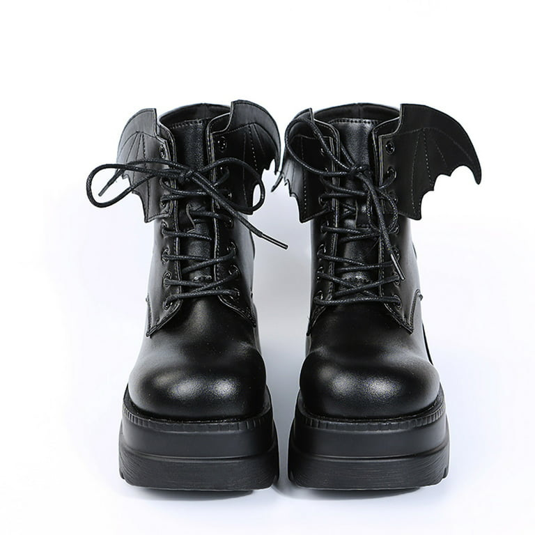 Women's Gothic Style Platform Loafers, Round Toe Lace Up Bat Wings Decor  Shoes, Stylish Chunky Shoes