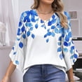 thumbnail image 2 of Women's Dressy Chiffon Blouse: Boho Floral Print 3/4 Petal Sleeve V-Neck Top - Business Casual Ruffled Office Shirt Spring Fall Workwear, 2 of 7