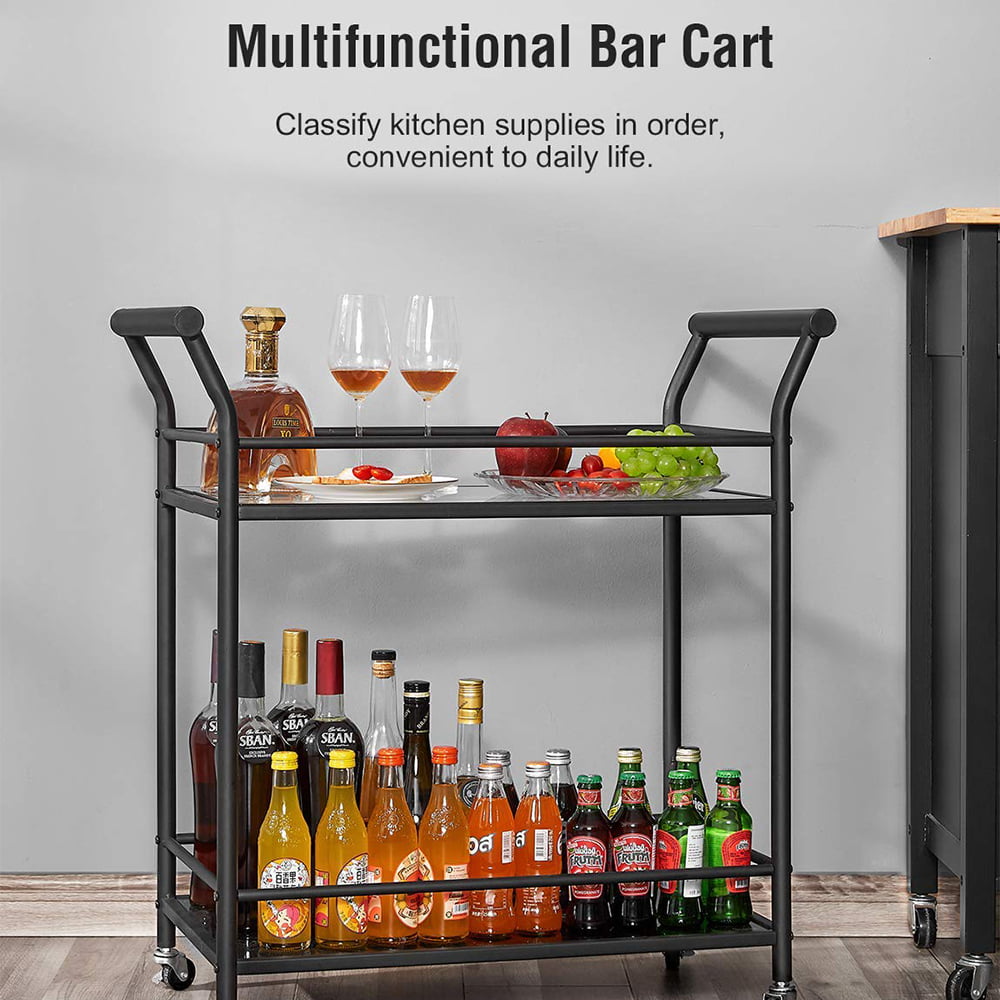 Rolling Bar Serving Cart Industrial Bar Cart, 2-Tier Kitchen Island ...