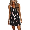 thumbnail image 1 of Gibobby Vestido corto casual para mujer Vestido de mujer Vestido de verano sin mangas Empalme Estampado Halter Plisado Vendaje Fiesta Mini vestidoPoliéster(Negro,G), 1 of 5