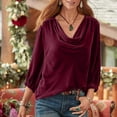 thumbnail image 5 of Summer Tops, Women Blouses, Elegant Women Casual Velvet Shirts Cowl Neck 3/4 Sleeve Drape Design Ruched Front Long Sleeve Blouses Tops for Stylish Outfits, 5 of 8