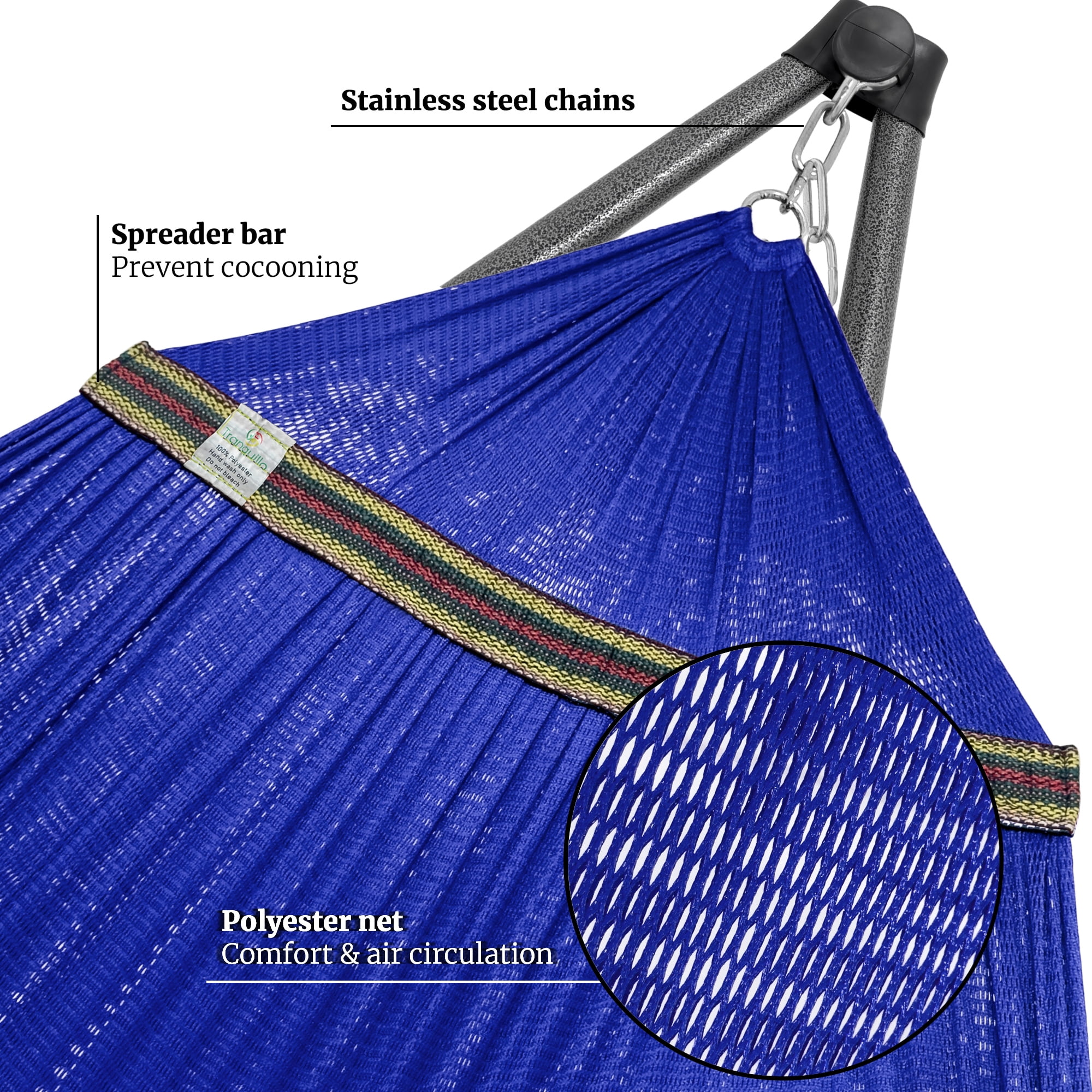 Tranquillo 600lb Capacity 2 Persons 2 Hammocks Included/Foldable Portable Hammocks with Stand, Tree Straps, Carry Bags for Garden Camping, Blue