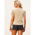 thumbnail image 3 of Blusa de fiesta de manga corta con cuello redondo y lentejuelas de terciopelo para mujer Albaricoque S, 3 of 6