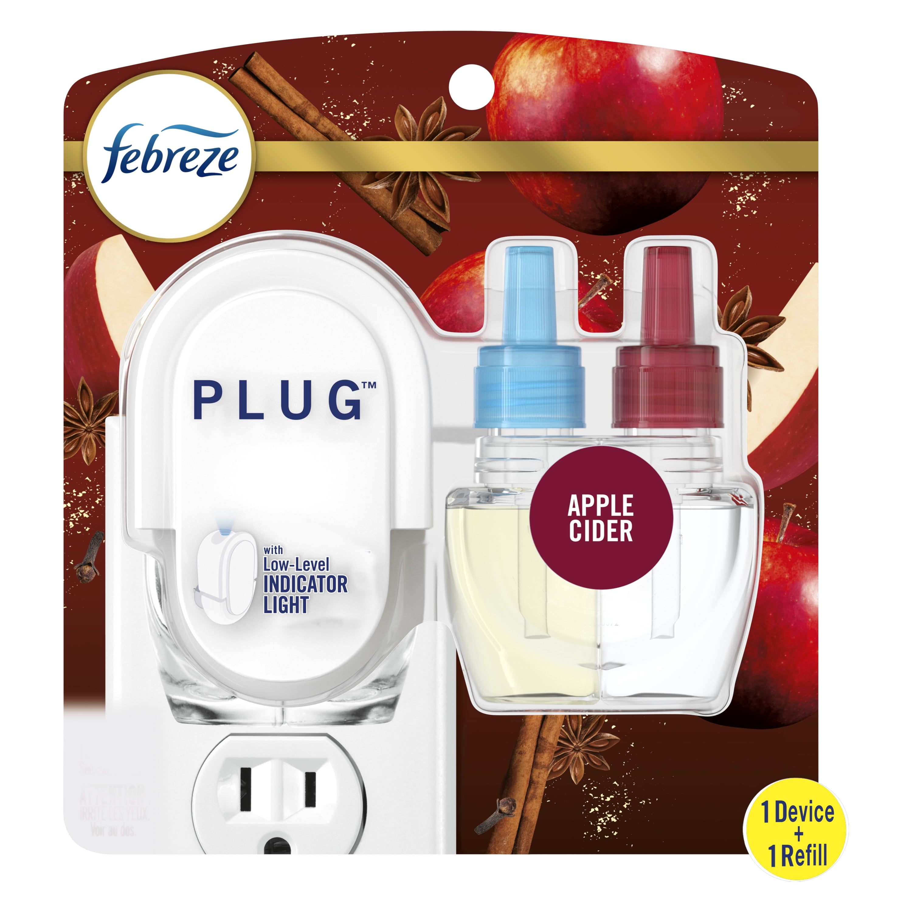 Febreze Fade Defy PLUG Air Freshener & Odor Eliminator Starter Kit, Apple Cider Scent, 1 Count