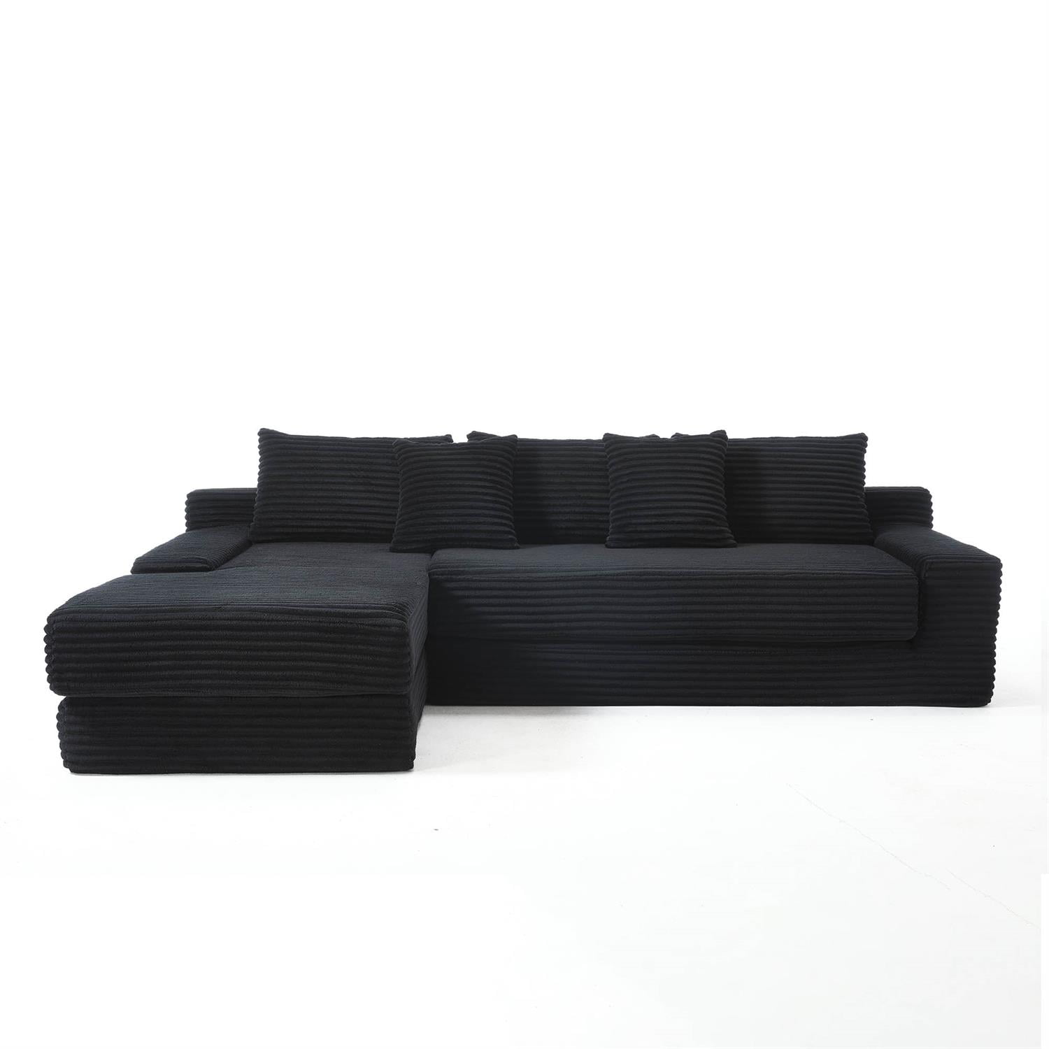 Demi Bonn 104" Convertible L-Shaped Sectional Sofa Bed with Memory Foam & Steel Frame, No Assembly Needed, Corduroy Fabric Modular Couch for Living Room, Black