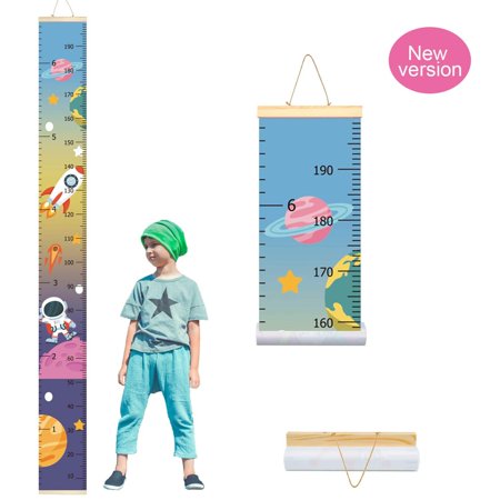 Pashop Kids Outer Space Astronaut Growth Chart Baby Roll Up Wood Frame Canvas Fabric Removable Height Growth Chart Wall Art Hanging Ruler Wall Decor For Nursery Bedroom 79 X 7 9 Inch Oute