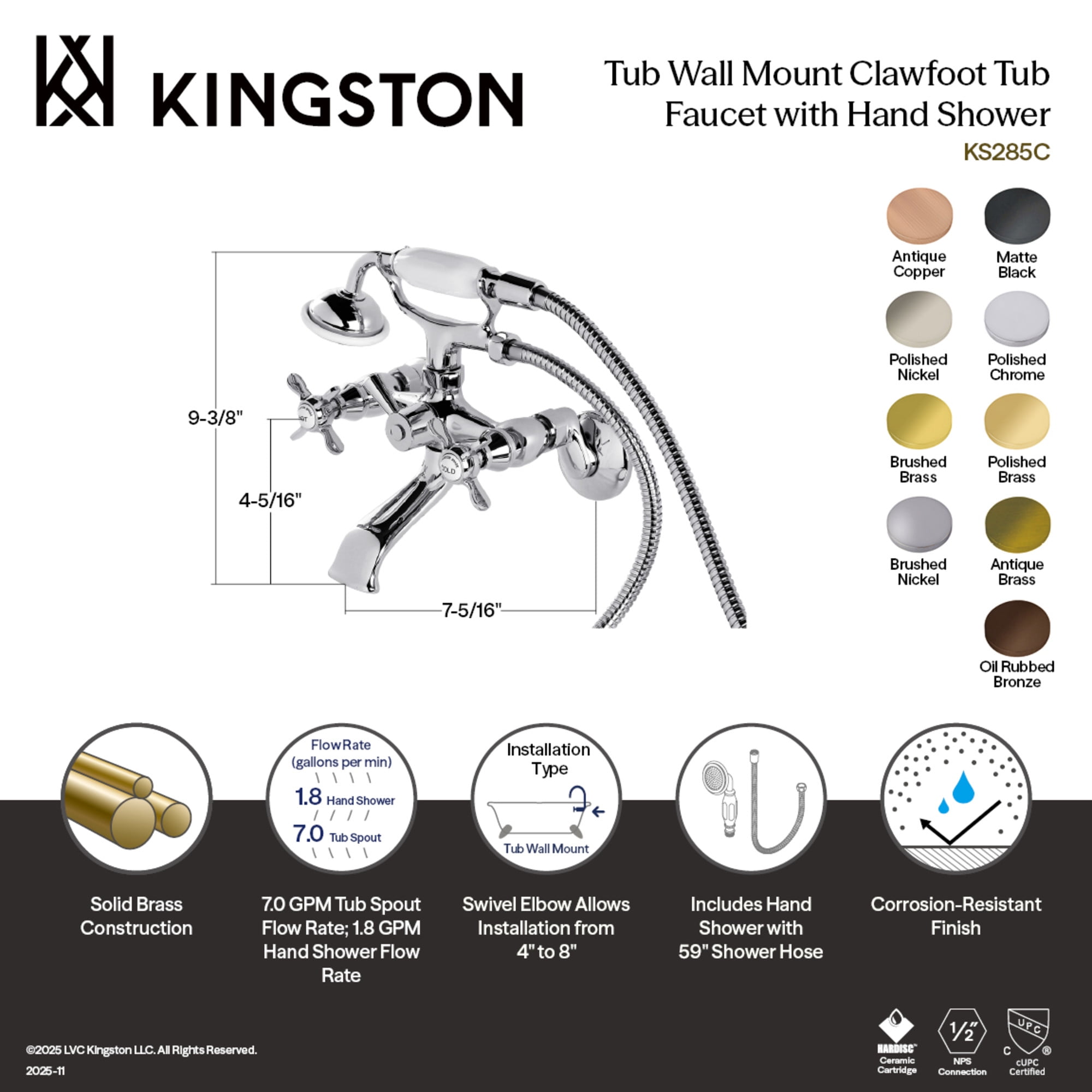 Kingston Brass KS285AC Essex Clawfoot Tub Faucet with Hand Shower, Antique Copper
