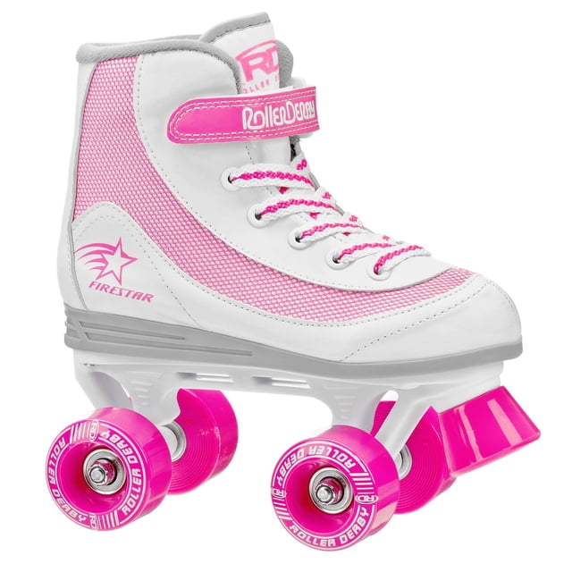 Patines Roller Derby Firestar para niñas, color blanco/rosa