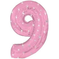 PMU Number Nine Shape 38 Inch Metallic Pink Sparkle Mylar Balloon Pkg/1