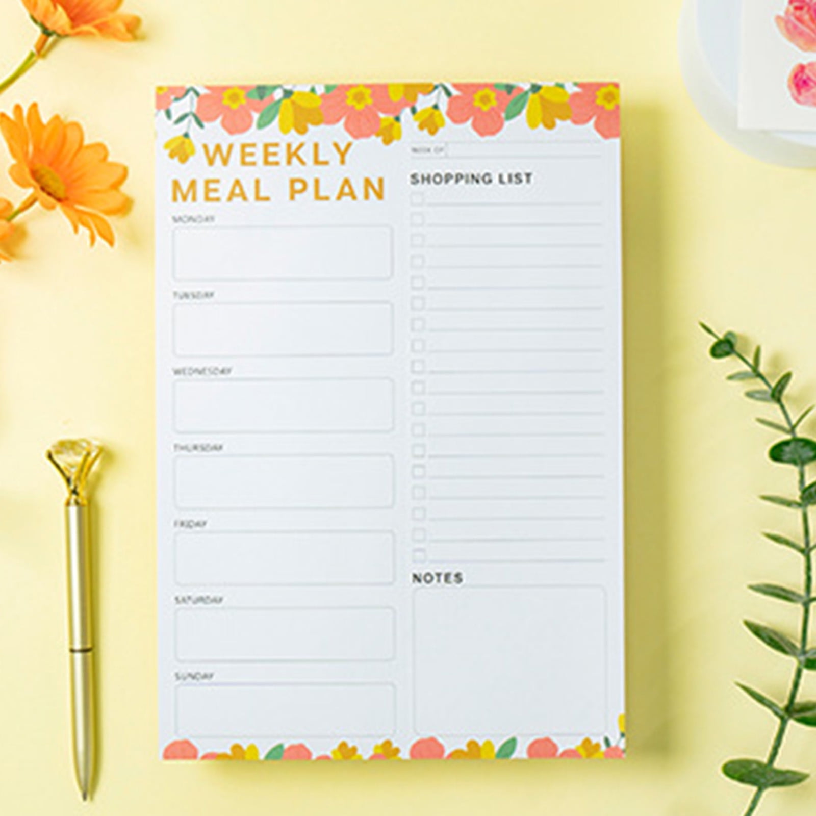 60 Sheets Meal Planner for Fridge, Magnetic Meal Planner and Grocery List, Weekly Meal Planner with Tear off Shopping List for Meal Planning and Shopping, 7x10'' Flower Design