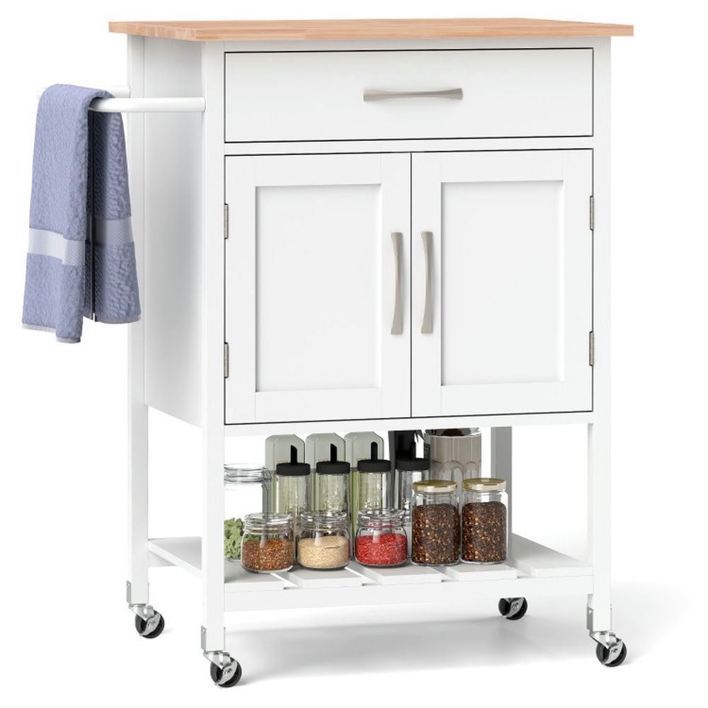 GVN Kitchen Islands Carts,Rolling Kitchen Island Cart with Drawer and Towel Rack-White