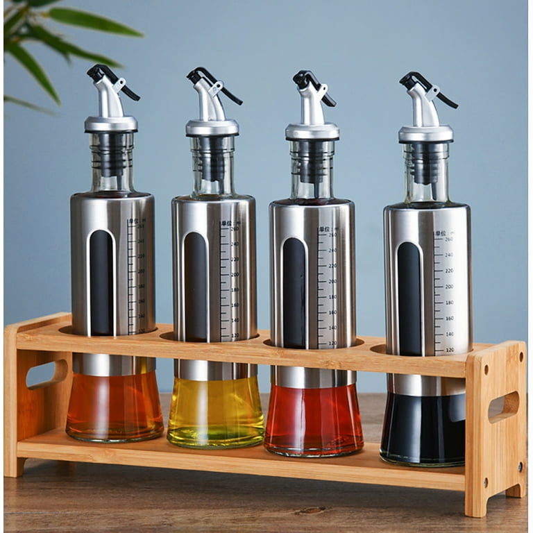 Hevirgo Stainless Steel Oil Bottle, 200ml Oil Bottle with Scale Multifunctional Glass Seasoning Storage Dispenser for Kitchen