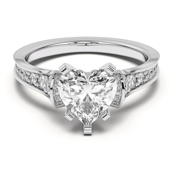 Blue Jewel 1.92 Ct Heart Cut Lab Created Diamond Ring - Solitaire with Accents - Prong Set Engagement and Wedding Jewelry - 14K White Gold Plated Elegant Ring for Her