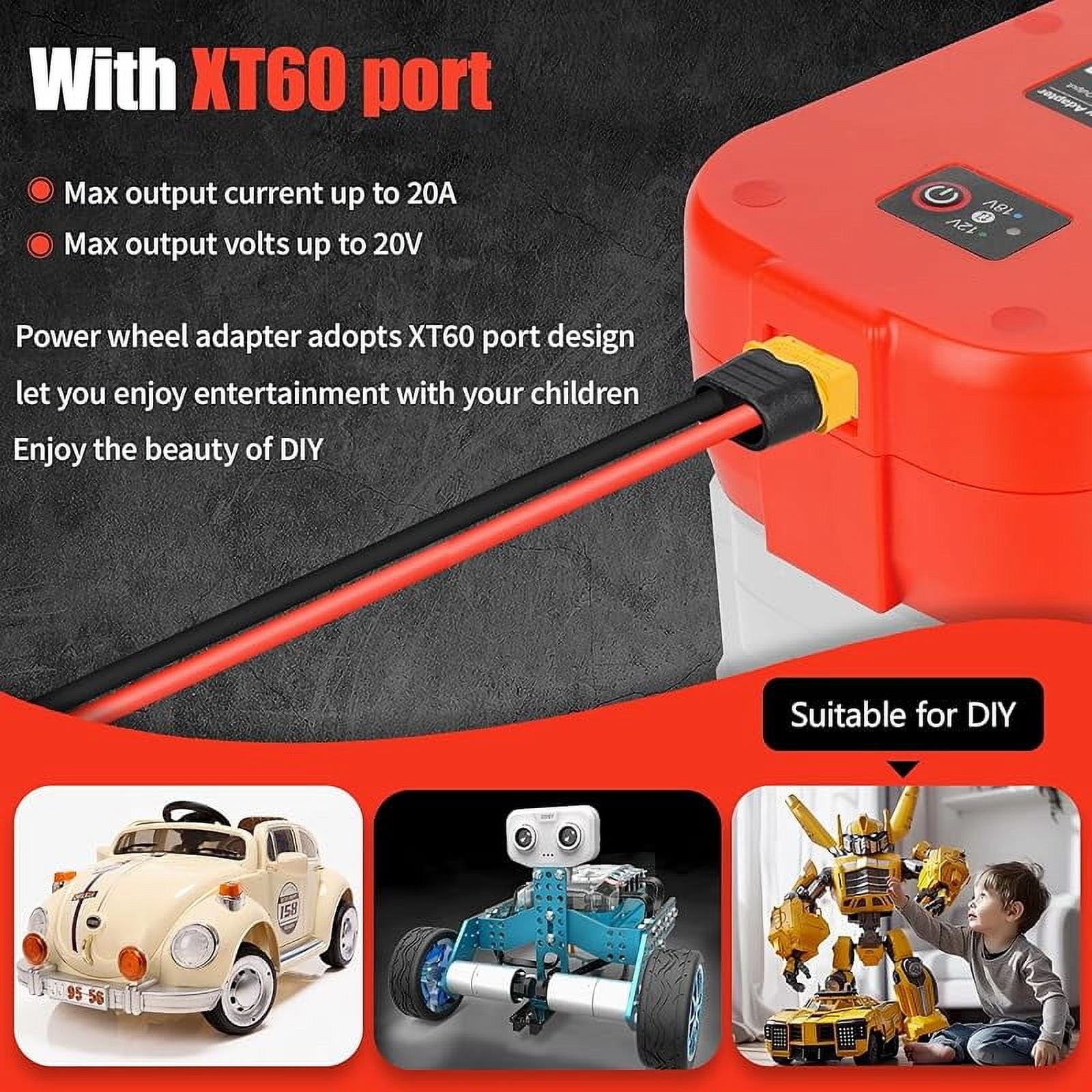 Power Wheels Battery Adapter Compatible with Milwaukee 18V Battery, 18V to 12V Step Down Power Converter with USB & Type C, XT60 Ports for RC Cars, DIY Projects, Car Appliance (1 Pack)