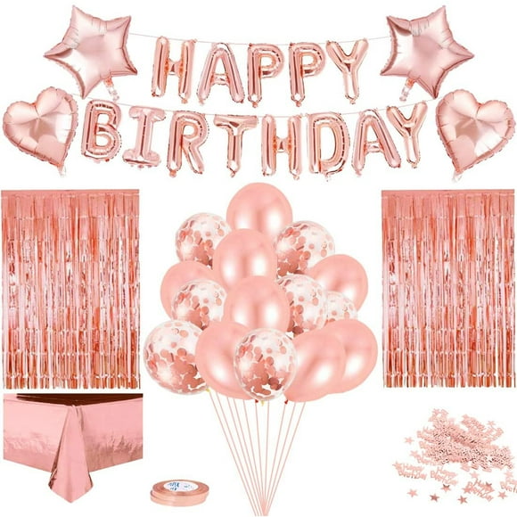 Rose Gold Birthday Party Decorations Supplies, Happy Birthday Banner