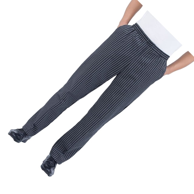 Sonducket Pantalones de Chef a rayas para hombre, uniforme de trabajo de cocina de Hotel, cintura elástica, aplicación amplia, transpirable Prendas para la parte inferior del cuerpo l