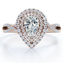 JeenMata Crossover Style 1.25 Carat Almond-Shaped Duo Halo Engagement Ring in 18K Rose Gold Plating over Silver