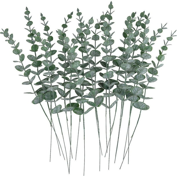 24 piezas de tallos de eucalipto, decoración de hojas de eucalipto artificiales, ramas de vegetación sintética para centro de mesa de boda, arreglos florales, decoración del hogar de granja