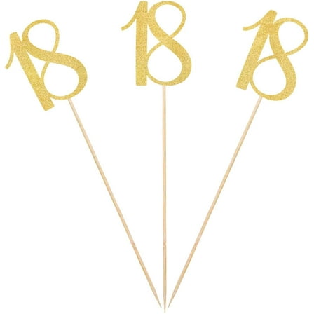 Gold Glitter 18th Birthday Centerpiece Sticks, 12-Pack Number 18 Table Topper Anniversary Party Decorations