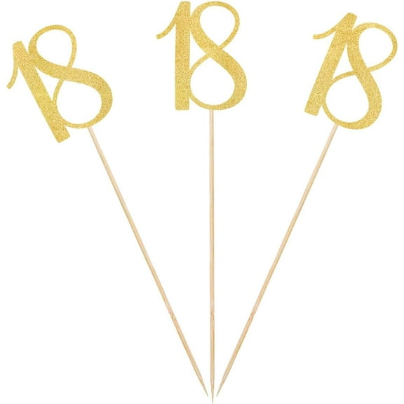 Gold Glitter 18th Birthday Centerpiece Sticks, 12-Pack Number 18 Table Topper Anniversary Party Decorations