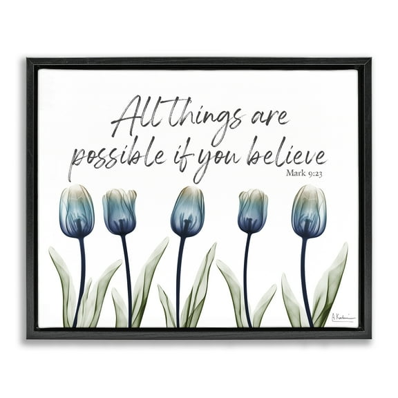 Stupell Industries All Things Possible Tulips Religious Painting Black Floater Framed Art Print Wall Art, 21 x 17