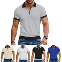 LTTVQM Men's Zipper Polo Shirts Spring Summer Short Sleeve Casual Shirt Athletic Work Classic Golf Tops Gray L