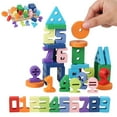 thumbnail image 2 of Wooden Number Blocks Counting Puzzle Shape Sensory Toy Toddler Preschool Learning Activity Set With Math Symbols Fine Motor Skills Development Ages 18 Months+, 2 of 9