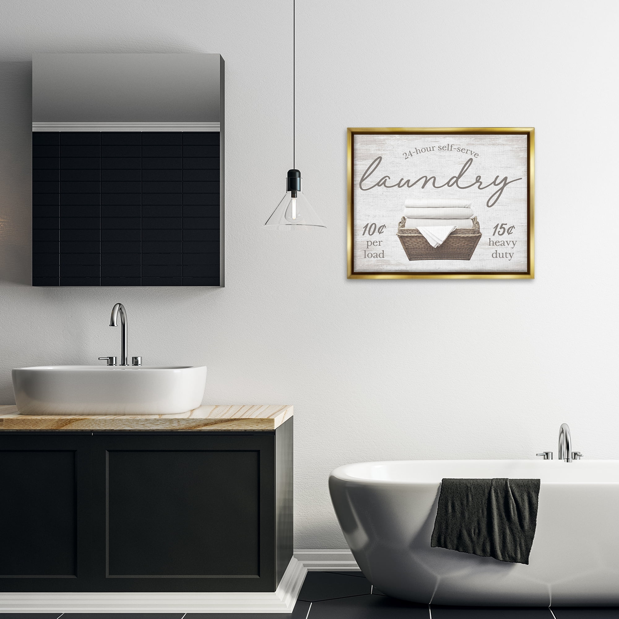 Stupell Industries Vintage Laundry Ad Typography Painting Gold Floater Framed Art Print Wall Art, 31 x 25