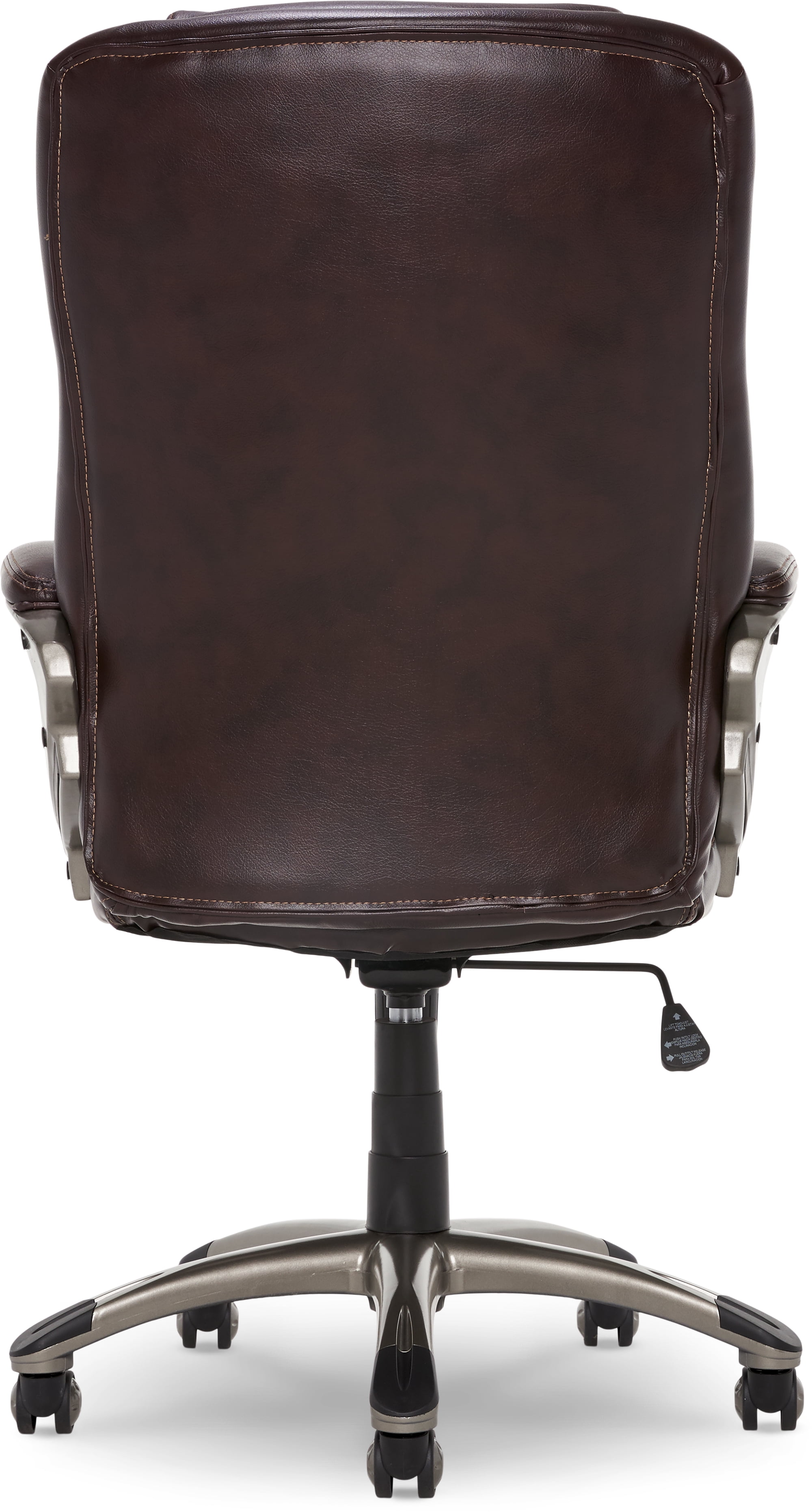 Serta Garret Executive Office Chair, Ergonomic Mid-Back with Lumbar Support, Semi-Plush Cushion and Body Pillows, Padded Armrests, Swivel Base, Bonded Leather, Brown