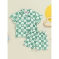 thumbnail image 3 of Musuos Little Boy Casual Checkerboard Outfit, 6M 12M 18M 24M 3Y 4Y Tree Print Lapel Short Sleeve Shirt Shorts Summer Set for Toddler, 3 of 10